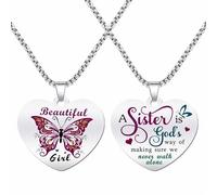 TGCNQ Sister Gifts from Sister - Sister Engraved Heart-shaped Pendant Necklace Stainless Steel - Big Sister Little Sister Necklace for Women, Medium, Stainless Steel, No Gemstone