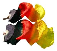 TGDGFKIAS Belly Dance Silk Fans, Belly Dance Bamboo Fan Veils Real Silk Accessories 1 Pair Multicolor Multiple Sizes(Wit,120cm-90cm)