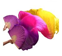 TGDGFKIAS Belly Dance Silk Fans, Belly Dance Bamboo Fan Veils Real Silk Accessories 1 Pair Multicolor Multiple Sizes(Unique Colour,120cm-90cm)