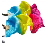 TGDGFKIAS Belly Dance Silk Fans, Belly Dance Bamboo Fan Veils Real Silk Accessories 1 Pair Multicolor Multiple Sizes(Black,120cm-90cm)