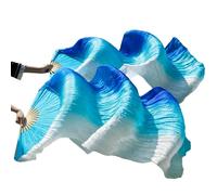 TGDGFKIAS Belly Dance Silk Fans, Belly Dance Bamboo Fan Veils Real Silk Accessories 1 Pair Multicolor Multiple Sizes(Sky Blue,120cm-90cm)