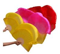 TGDGFKIAS Belly Dance Silk Fans, Belly Dance Bamboo Fan Veils Real Silk Accessories 1 Pair Multicolor Multiple Sizes(Auburn,120cm-90cm)