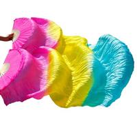 TGDGFKIAS Belly Dance Silk Fans, Belly Dance Bamboo Fan Veils Real Silk Accessories 1 Pair Multicolor Multiple Sizes(Lake Blue,120cm-90cm)