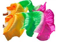 TGDGFKIAS Belly Dance Silk Fans, Belly Dance Bamboo Fan Veils Real Silk Accessories 1 Pair Multicolor Multiple Sizes(5,120cm-90cm)