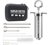 TGE-V Meat Injection Syringe, Marinade Injector, BBQ Injectors, Meat Injection Syringe, Sauce Syringes with 3 Food Syringe Needles for Smoker/Chicken/Cheese/Beef; Stainless Steel - 60ml/2oz