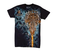 TGEaglePerch745 Eagle Perched on a Sword Metallic Silver Embossed Short Sleeve Crew Neck Cotton Mens Fashion T-Shirt - Black/Small