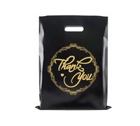 TGEE 80Pcs Thank You Merchandise Bags for Small Business, 1.57 Mil Thick 9x12 Inch Retail Plastic Shopping Bags with Handles for Stores, Wholesale, Retail Boutique, Reusable Gift Bags (Black)