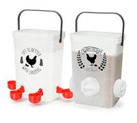 TGEYD Backyard Chicken Feeder & Waterer Set - No-Waste Feeding Station for Coop & Run, Gravity Water Cups, Feed Storage Container (3 Gal/15 LB)