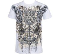 TGGriffinSword035 Sword and Griffin Metallic Silver Embossed Short Sleeve Crew Neck Cotton Mens Fashion T-Shirt - White/Small