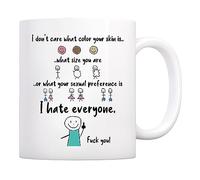 TGiakisz I Don't Care What Color Your Skin Is What Size You Are Mug, Friend Gift, I Hate Everyone Mug, Don't Discriminate Mug