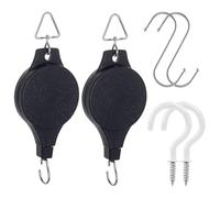 TGKEAIY 2 Pcs Hanging Basket Pulley, Retractable Adjustable Heavy Duty Plant Pulley Hook with 2Pcs Ceiling Hooks and S-Hook, Pull Down Plant Pulleys for Garden Hanging Baskets and Birds Feeder
