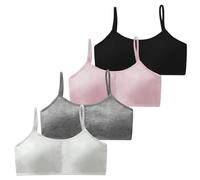 TGKEAIY 4 Pack Girls Sports Bra, Cotton Training Bras Sports Underwear with Fixed Strap and Adjustable Bust Pad, Teenage Girls Crop Top for Kids 12-15 Years