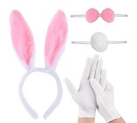 TGKEAIY 4 Piece Easter Bunny Costume, Pink Rabbit Costume Set, Bunny Ears Headband, Bow Tie, Tail, White Gloves, Rabbit Decoration for World Book Day Carnival Halloween Easter and Party Events