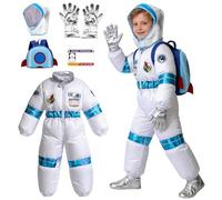 TGKYK Astronaut Costume Children, Astronaut Costume with Astronaut Jumpsuit, Helmet Gloves Rocket Backpack, Space Costume for Boys Girls Carnival Halloween Theme Party Dress Up