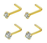 TGNEL 4pcs G23 Titanium 7mm 20G/18G Nose Rings Studs Gold/Silver/Black Nostril Piercing Body Jewelry L-Shaped/S-Shaped Studs 2mm 3mm Ball/CZ Screw for Women, Titanium, no gemstone