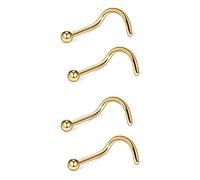 TGNEL 4pcs G23 Titanium 7mm 20G/18G Nose Rings Studs Gold/Silver/Black Nostril Piercing Body Jewelry L-Shaped/S-Shaped Studs 2mm 3mm Ball/CZ Screw for Women, Titanium, no gemstone