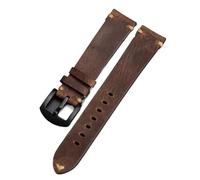 TGPGZHZFNA Handmade First Layer Cowhide Leather Watchband 18 19 20 22MM Soft Wearable Bracelet Vintage Style watch band(B Black buckle,21mm)