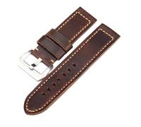 TGPGZHZFNA Handmade Head Layer Cowhide Leather Strap 20MM 22MM 24MM 26mm Thickened Curry Bracelet Vintage Style watch band(Silver buckle,22mm)
