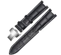 TGPGZHZFNA Leather Watchband Fit For GC Wristband 22 * 13mm 20 * 11mm Notched Strap With Stainless Steel Butterfly Buckle BAND watch band(Black white silver,22-13mm)