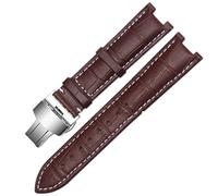 TGPGZHZFNA Leather Watchband Fit For GC Wristband 22 * 13mm 20 * 11mm Notched Strap With Stainless Steel Butterfly Buckle BAND watch band(Brown white silver,22-13mm)