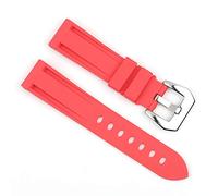 TGPGZHZFNA Waterproof Silicone Watch Strap 20mm 22mm 24mm Stainless Steel Silver Black Buckle Watchband Replacement Fit For Panerai Customized watch band(Red-silver buckle,24mm)
