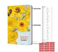 TGSC 2027 A5 Diary with Organisational Stickers, Van Gogh Sunflowers Design, Week to View Hardback Planner, Journal Notebook with Ribbon Marker for Men and Women, 160 Pages, 217 x 153mm