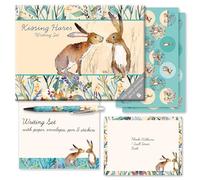 TGSC | Kissing Hares Gifted Stationery Letter Writing Sets | Ballpoint Pen with 32 x A5 Letter Paper Sheets & 16 x envelopes | Writing paper & envelopes | Letter Writing Set & 2 sheets of letter seals