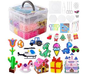 TGTT Fuse Beads for Kids Craft Art - 10000pcs 5mm Iron Beads Set for Kids with 4 Pegboards, 2 Tweezers, Ironing Paper, Chain Accessories for DIY Crafts
