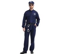 TGUVGRHH Adult Policeman Costume,Men’S Officer Cosplay Uniform,Halloween Policeman Costume Outfit with Hat and Belt for Carnival Party (Dark Blue, 2XL)