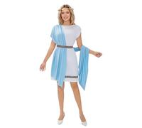 TGUVGRHH Greek Goddess Costume with Laurel Crown,Ancient Greek God Costume Cloak, One-Piece Cloak Greece Outfit Costumes for LARP,Halloween,Theme Party (Blue+White, S)