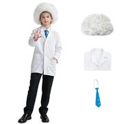 TGUVGRHH Mad Scientist Costume Kids,Crazy Mad Scientist Outfit Lab Coat with Scientists Wig,Boys Fancy Costume for Halloween,Carnival,Dress up Ball (White, One Size)