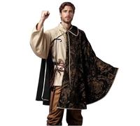 TGUVGRHH Medieval Cape,Renaissance Half Shoulder Cape,King Costume Cloak with Jacquard Printing for Halloween Carnival Party (Black, One size)
