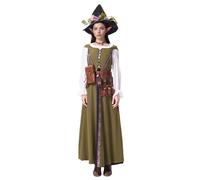 TGUVGRHH Medieval Fairy Costume Set,Renaissance Costume Fairy Dress with Elf Ear,Traditional Irish Dress with Hat and Waist Belt for Halloween Carnival Party (Green, XL)