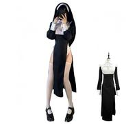 TGUVGRHH Nun Costume Outfit, Sexy Nun Outfit Fancy Dress Women with Necklace, Ladies Halloween Nun Costume Adult for Party Carnival (Black, 5XL)
