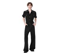 TGUVGRHH Pilot Costume Cosplay,Flight Suit Costume for Men,Air Force Jumpsuit Set with Sunglasses and Necklace for Halloween Carnival Party (Black, M)