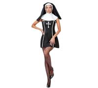 TGUVGRHH Sexy Nun Costume for Women,Nun Outfit with Wimple& Silk Stockings, Nuns Dress Halloween Fancy Costume for Carnival,Theme Party (Balck, L)