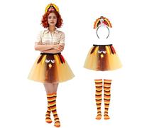 TGUVGRHH Thanksgiving Turkey Skirt,Turkey Costumes for Women,Thanksgiving Fancy Dress Set with Turkeys Hat and Running Socks for Halloween Carnival Party (Yellow, One size)
