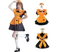 TGUVGRHH Women Halloween Pumpkin Dress with Headband,Orange Sexy Maid Outfit Lolita Dress with Pumpkin Pattern for Halloween,Theme Party Bar,Carnival (Orange+Black, 3XL)