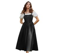 TGUVGRHH Women Medival Renaissance Dress,Victorian Costume Spaghetti Strap Dresses with Corset,Adjustable Shoulder Straps,Cottagecore Dress with Sleeveless for LARP Costume,Theme Party (Black, S)