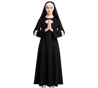 TGUVGRHH Women’s Nun Costume Dress with Necklace,Church Nun Fancy Dress for Halloween (Black, L)