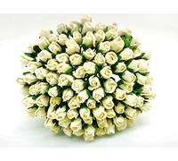 TH 100 Tiny. Ivory Color Rose Buds Mulberry Paper Flower Craft Handmade Wedding Size 0.17" Rose Paper Flower Scrapbook for so Many Card Craft Projects