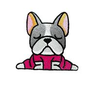 TH Puppy pet French Bulldog Dog Cute Cartoon logo2 Patches Sew Iron on Embroidered Applique Badge Sign Patch Jacket T-Shirt Clothing Costume