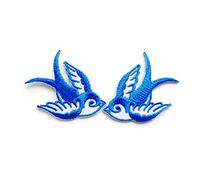 TH Set of 2 Tiny. Mini Cool Blue White Little Bird Tattoo Swallow Dove Sparrow Jacket T-Shirt Sew Iron on Embroidered Applique Badge Sign Patch Clothing