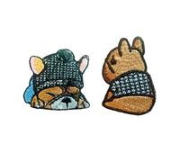 TH Set of 2 Tiny. Mini French Bulldog Puppy pet Dog Cute Cartoon logo20 Patches Sew Iron on Embroidered Applique Badge Sign Patch Clothing Costume