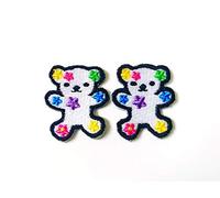 TH Set of 2 Tiny. Mini White Doll Bear Cute Cartoon Logo Patches Sew Iron on Embroidered Applique Badge Sign Patch Clothing Costume