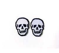 TH Set of 2 Tiny. Mini White Skull Skeleton Logo Sew Iron on Embroidered Applique Badge Sign Patch Clothing Costume