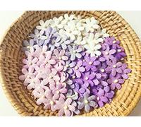 TH Set of 50 Tiny Flower Mixed Tone Purple White Embellishment with Thread stem Mulberry Paper Flower Size 0.45" Very Small Purple1 Craft Handmade DIY Scrapbook for so Many Card Craft Projects