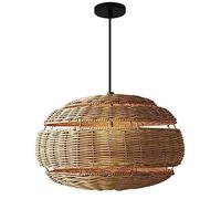 THAELY Round Creative Rattan Chandelier Asian Rustic Japanese Pendant Light Shade Farmhouse Kitchen Island Suspension Lamp Vintage Lampshade With Chain For Bar Cafe Living Room(with No Bulb)
