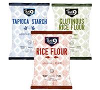Thai 9 Variety of Premium Flours - Tapioca Starch, Glutinous Rice Flour & Rice Flour 400g (Pack of 3) NO ARTIFICIAL