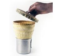 Thai Bamboo Sticky Rice Steamer Basket with Lid and mug - Traditional Handwoven Wicker Container for Steamed Rice - Natural Keep-Cooked Warm Food Holder for Asian Cuisine & Table Decor (Tall-5.5 in